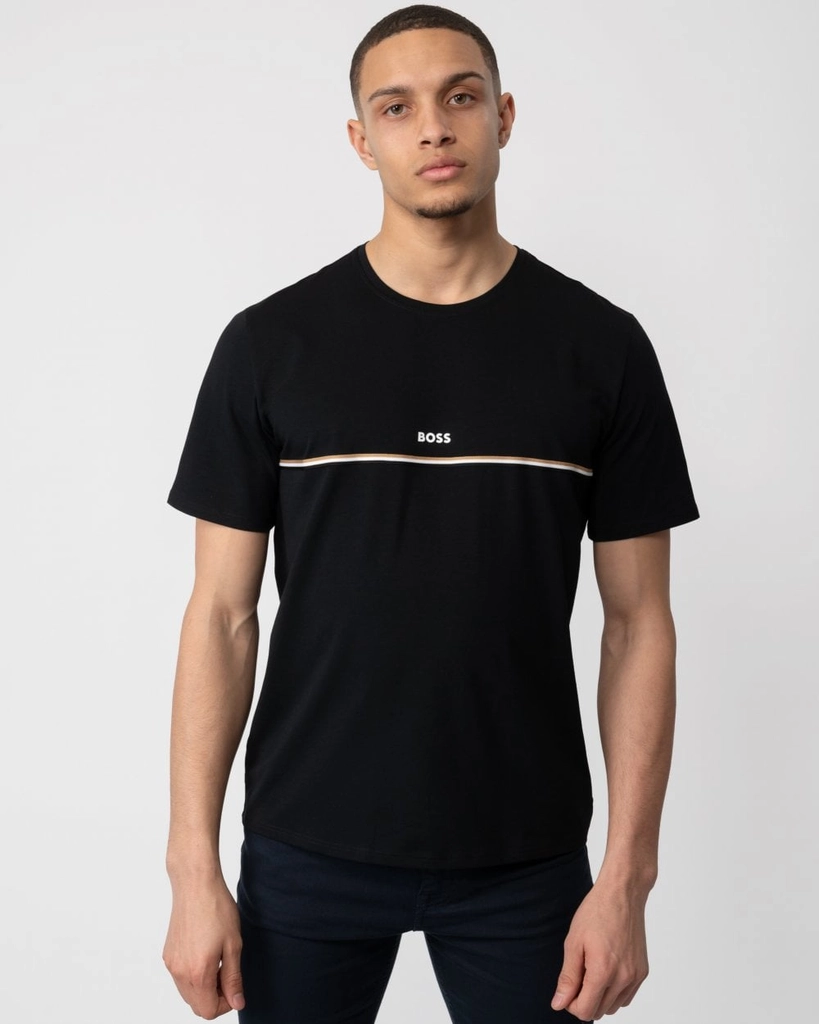 Hugo Boss Unique Mens Stretch-Cotton Pyjama T-Shirt with Logo Print - Black - Size Medium